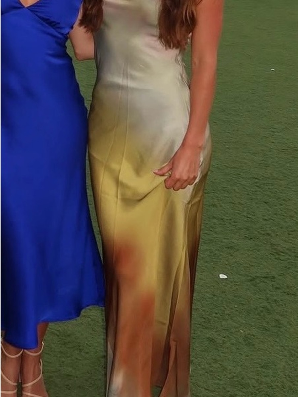 12th Tribe Satin Ombre Maxi Dress in Blue, Gold, Brown - Picture 2 of 3
